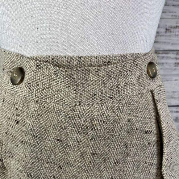 Vintage Liz Claiborne Skirt sz 8 Tan Khaki Wool Tweed Wrap Blanket Fringe Pencil - Picture 4 of 11